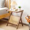 Boho End Table Wicker Rattan Glass Top Side Table Z Shaped Frame Nightstand Magazine Storage Shelf Accent Table Living Room